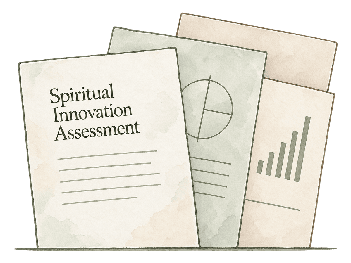 Illustrated pages of the Spiritual Innovation Assessment